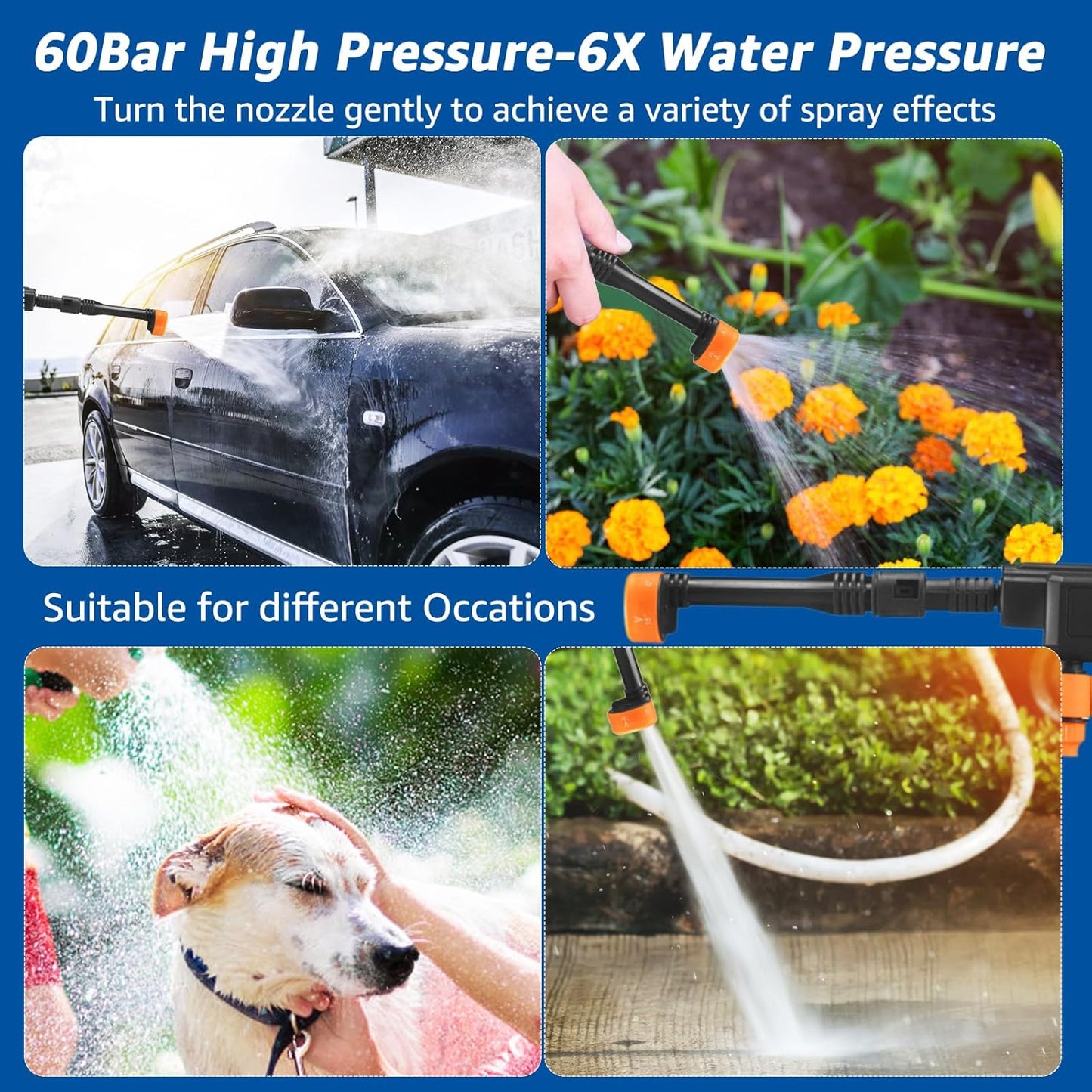 High Pressure Water Cleaning Gun, Car Washer Cleaner 6 Modes Nozzle